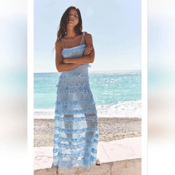 ZARA RUFFLED POINTELLE KNIT DRESS - Picture 2 of 11